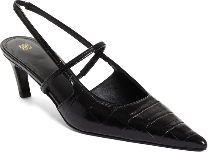 Sharp Pointed Toe Croc Embossed Slingback Pump