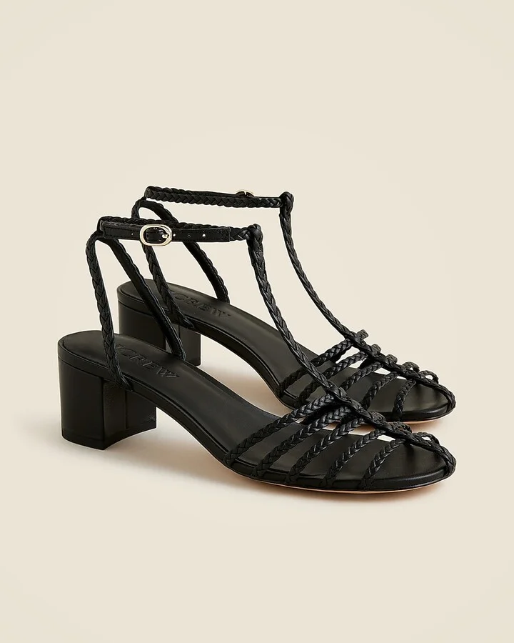 Shay braided-strap block-heel sandals in leather