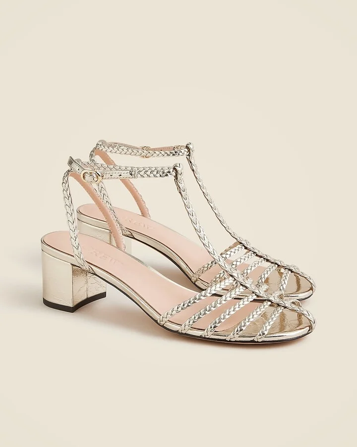 Shay braided-strap block-heel sandals in metallic leather - Image 2
