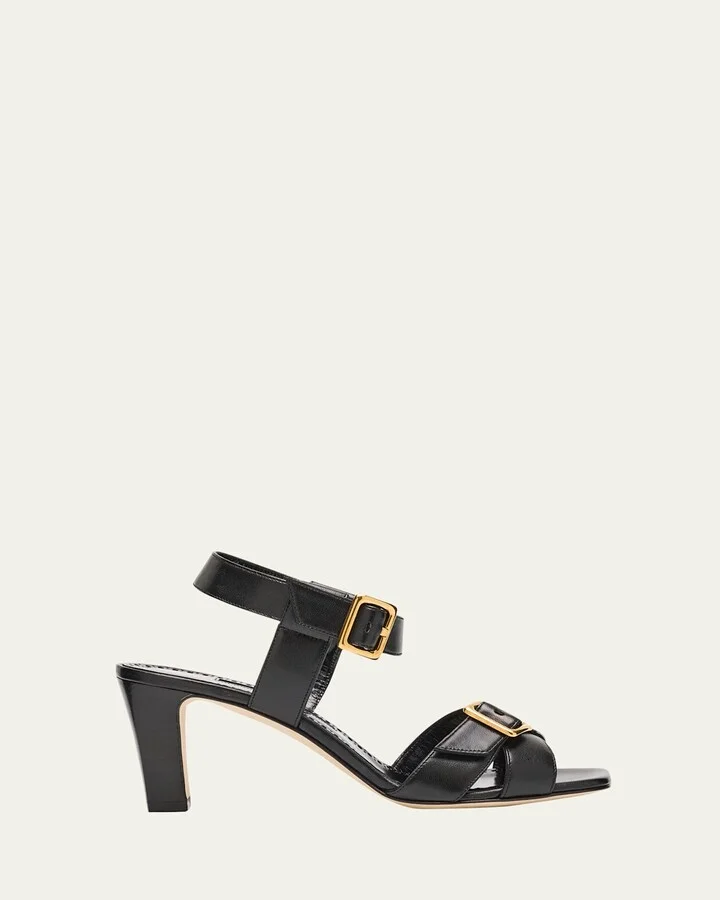 Shbealo Leather Crisscross Buckle Sandals