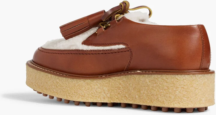 Shearling and leather platform brogues - Image 3