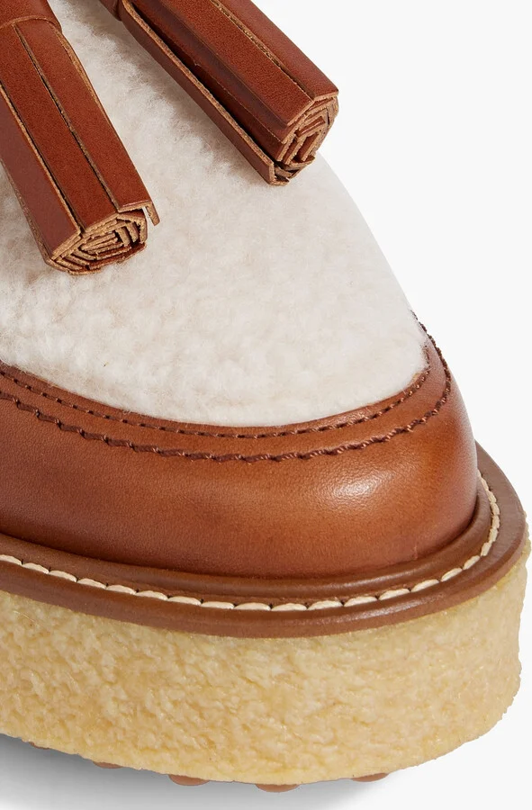 Shearling and leather platform brogues - Image 4