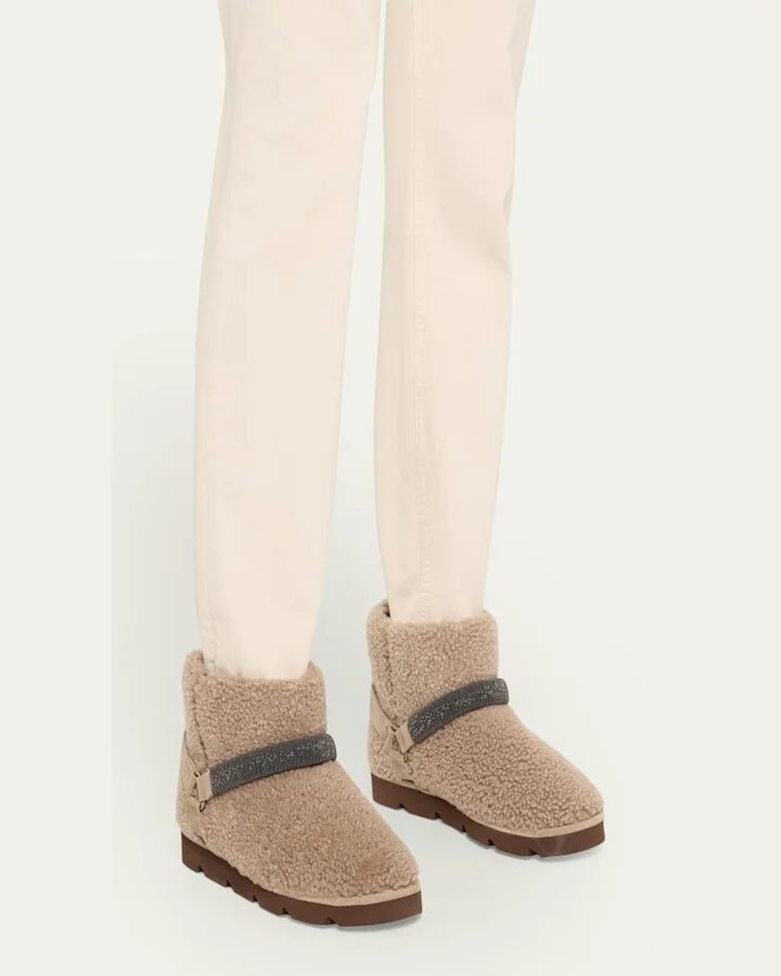 Shearling Bootie With Monili Strap Detailing - Image 3