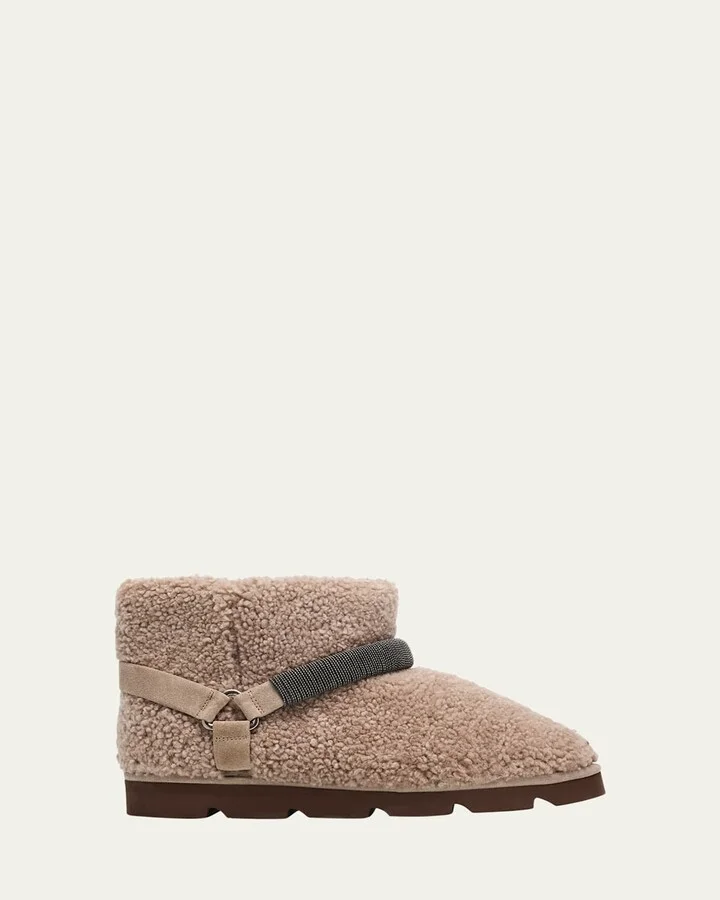 Shearling Bootie With Monili Strap Detailing
