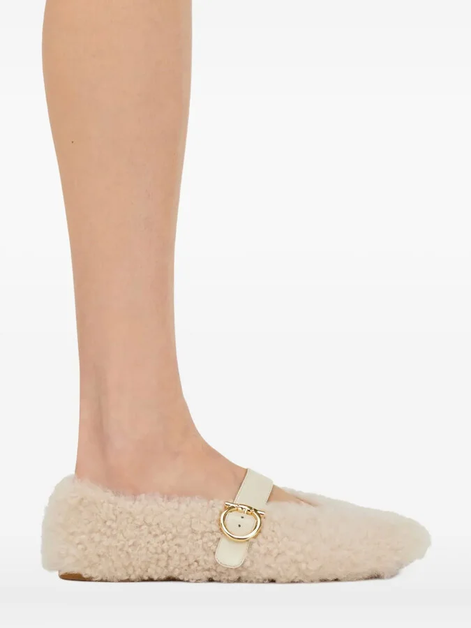 Shearling Buckled Ballet Flats - Image 5