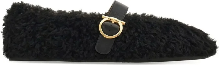 Shearling Buckled Ballet Flats