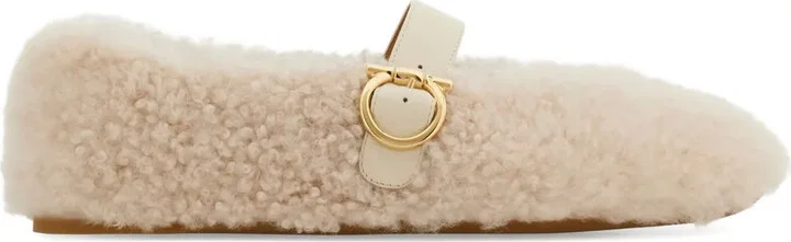 Shearling Buckled Ballet Flats