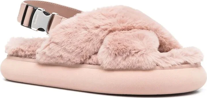 Shearling Cross-Strap Slippers - Image 2