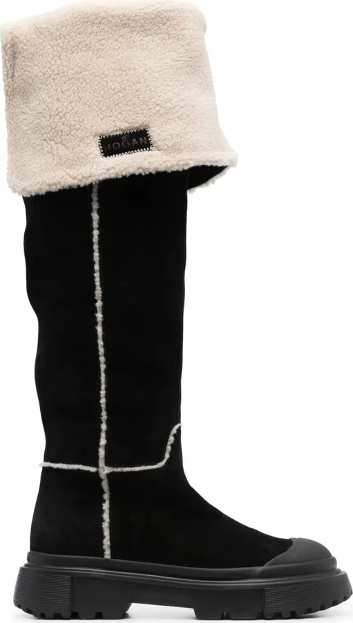 Shearling-Detail Knee-High Boots