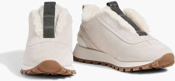 Shearling-lined bead-embellished suede slip-on sneakers - Image 2