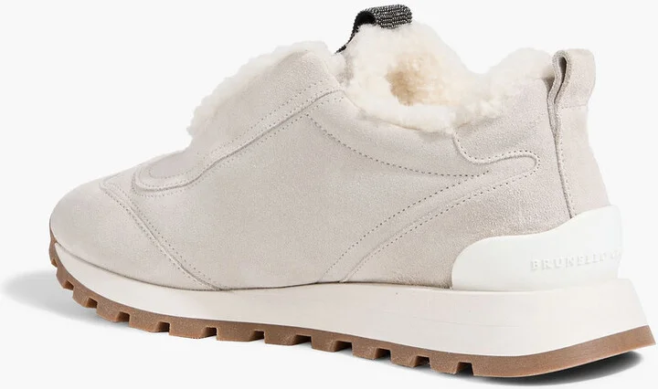 Shearling-lined bead-embellished suede slip-on sneakers - Image 3