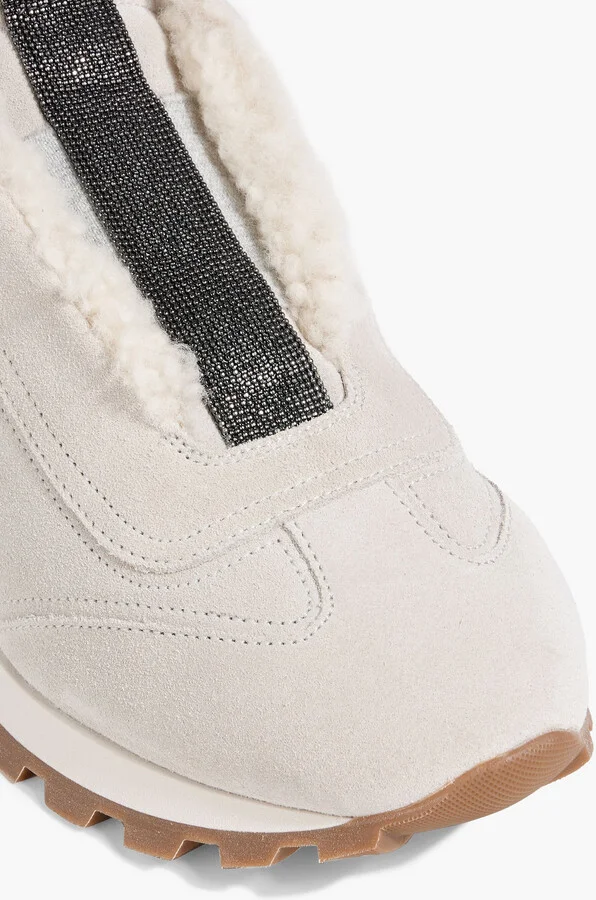 Shearling-lined bead-embellished suede slip-on sneakers - Image 4