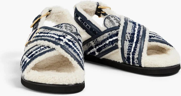 Shearling-lined bouclé slingback sandals - Image 2