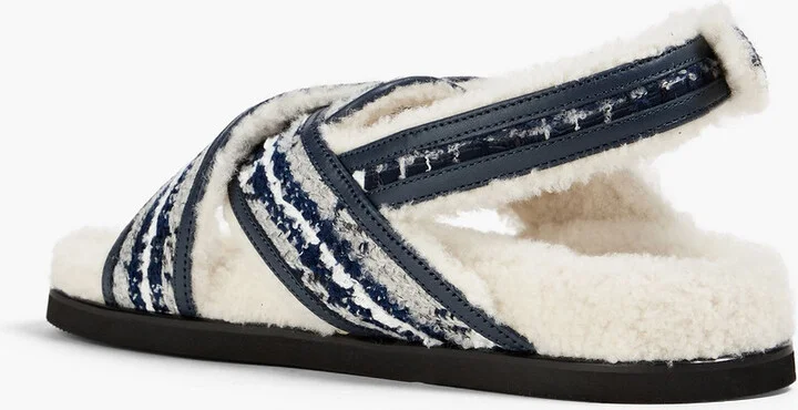 Shearling-lined bouclé slingback sandals - Image 3
