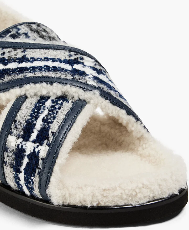 Shearling-lined bouclé slingback sandals - Image 4
