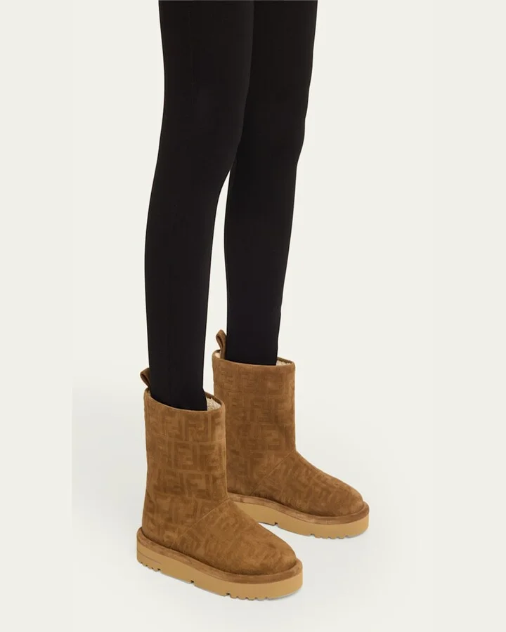 Shearling-Lined FF Embossed Leather Ski Boots - Image 4