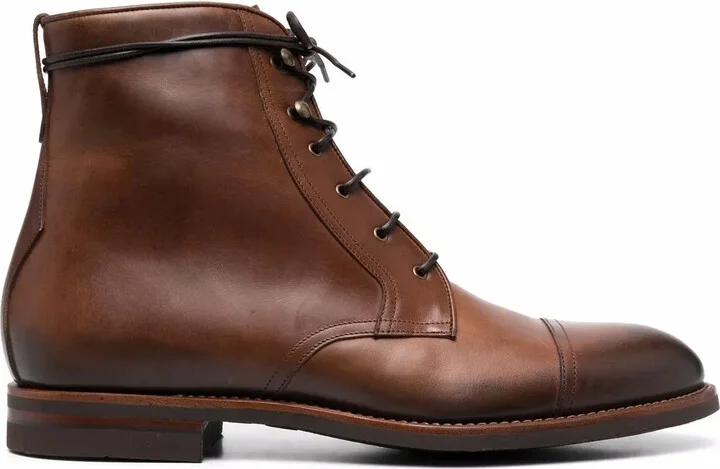 Shearling-Lined Lace-Up Leather Boots