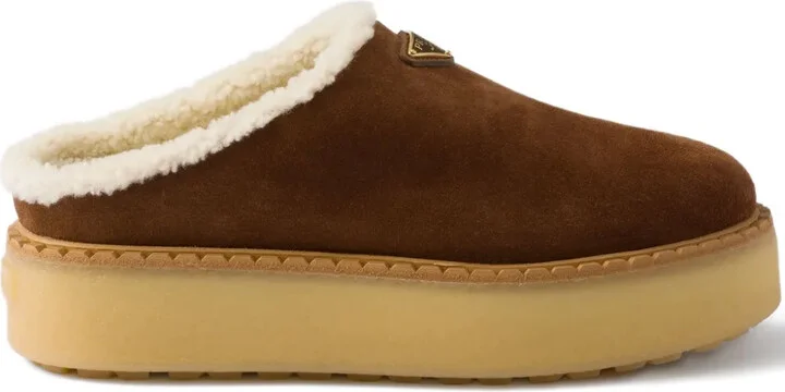 Shearling-Lined Suede Mules