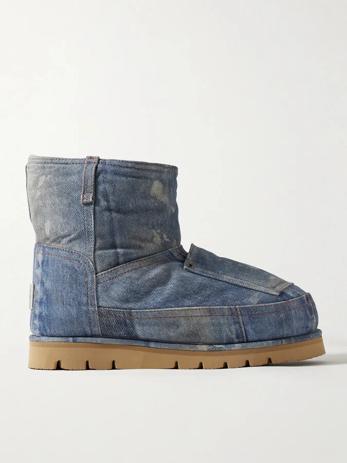 Shearling-Lined Trompe L'oeil Suede Boots