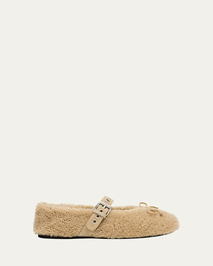 Shearling Mary Jane Ballerina Flats
