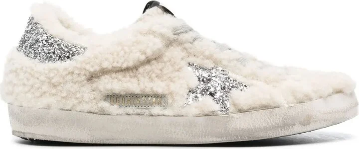 Shearling-Panel Glitter Sneakers