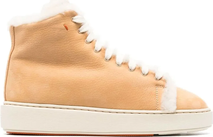 Shearling-Trim High-Top Sneakers