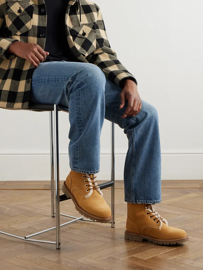 Shearling-Trimmed Nubuck Boots - Image 2