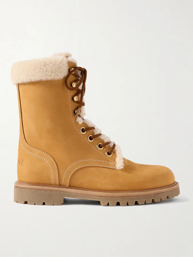 Shearling-Trimmed Nubuck Boots