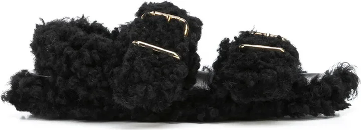 Shearling-Trimmed Sandals
