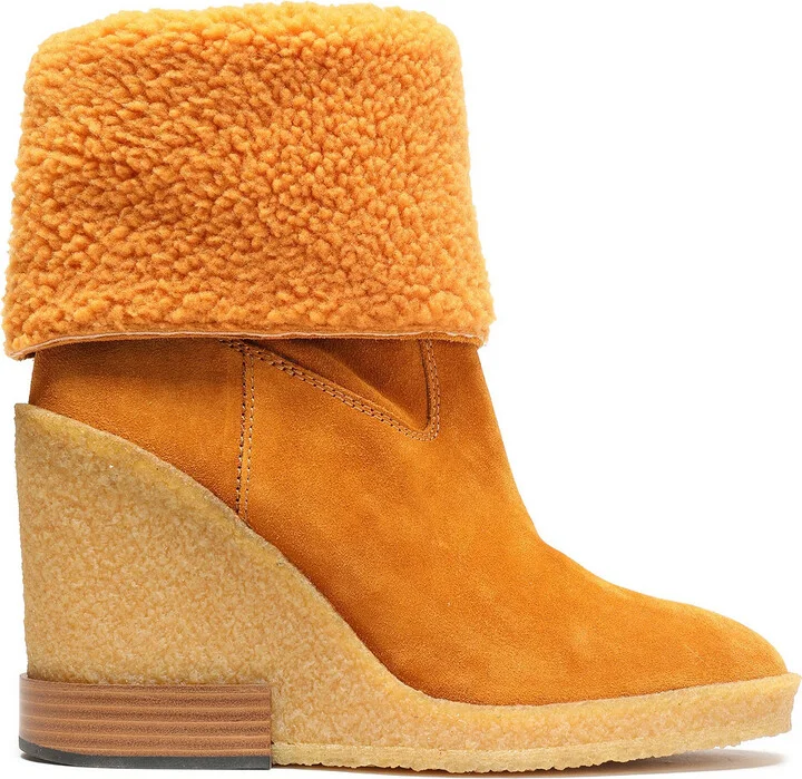 Shearling wedge ankle boots