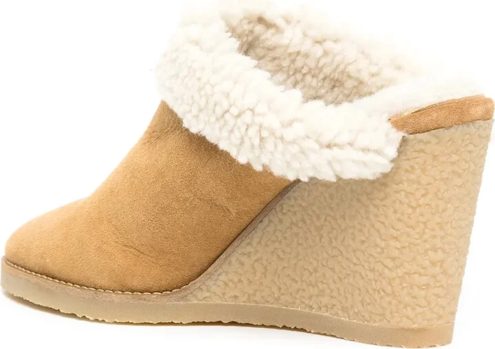 Shearling Wedge Mules - Image 3