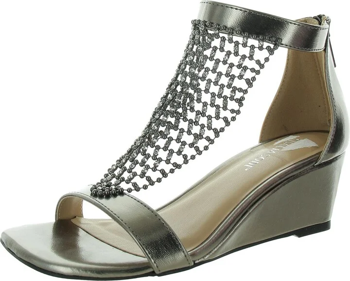 Sheila Womens Embellished Faux Leather Ankle Strap