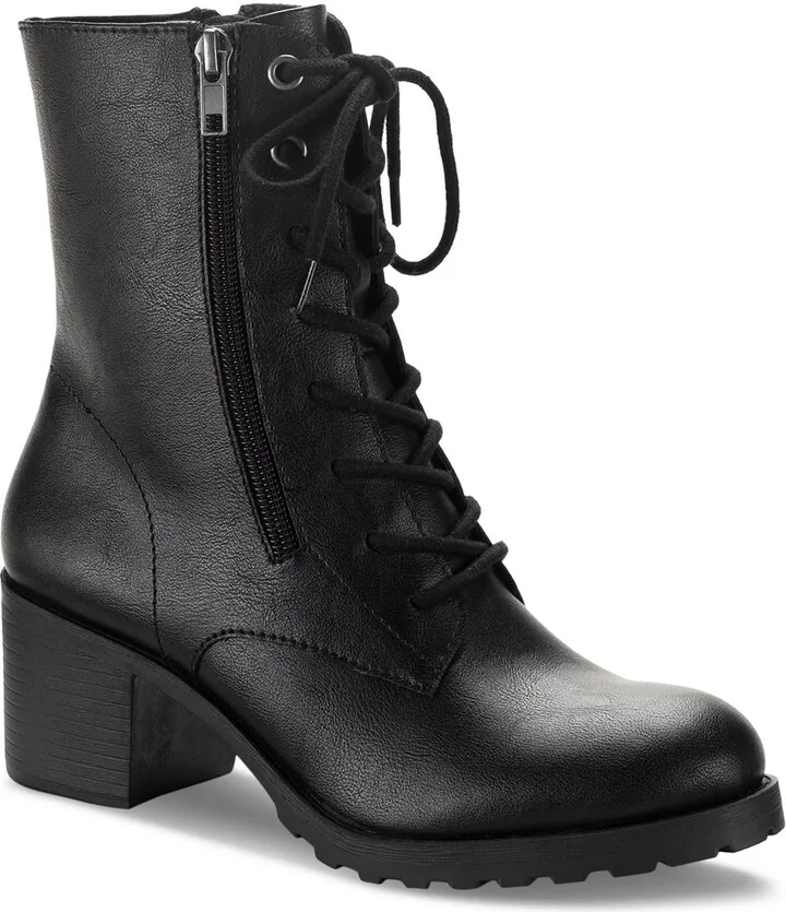 Sheilaa Womens Faux Leather Combat & Lace-Up Boots