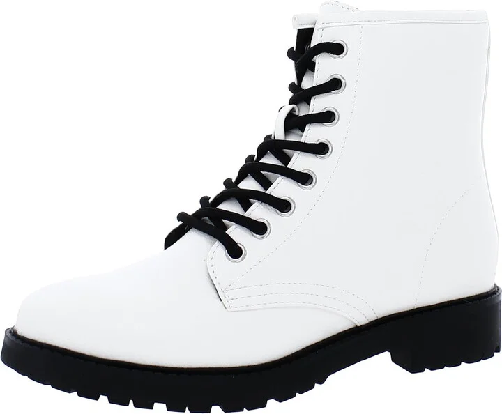 Shelby Womens Faux Leather Pull On Combat & Lace-up Boots