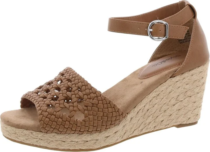 Sheryy Womens Faux Leather Peep Toe Wedge Sandals