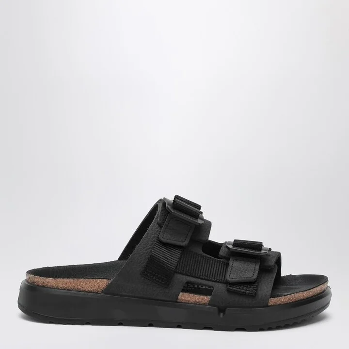 Shinjuku black leather and textile slipper