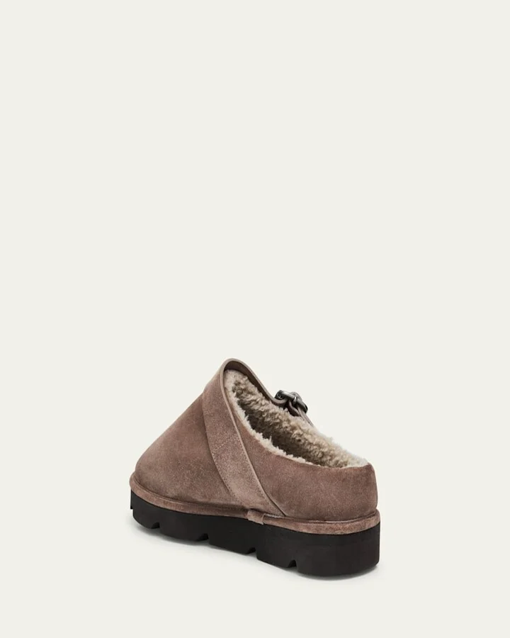 Shiny Detail Shearling-Lined Suede Mules - Image 7