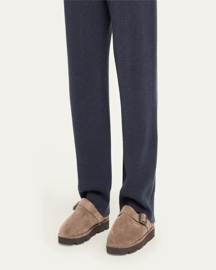 Shiny Detail Shearling-Lined Suede Mules - Image 8