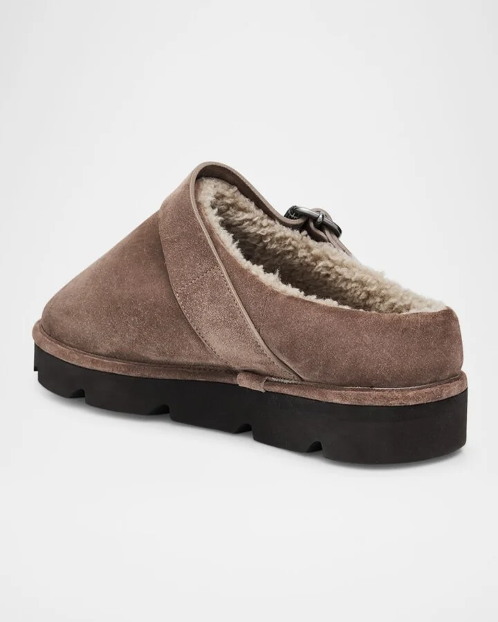 Shiny Detail Shearling-Lined Suede Mules - Image 3