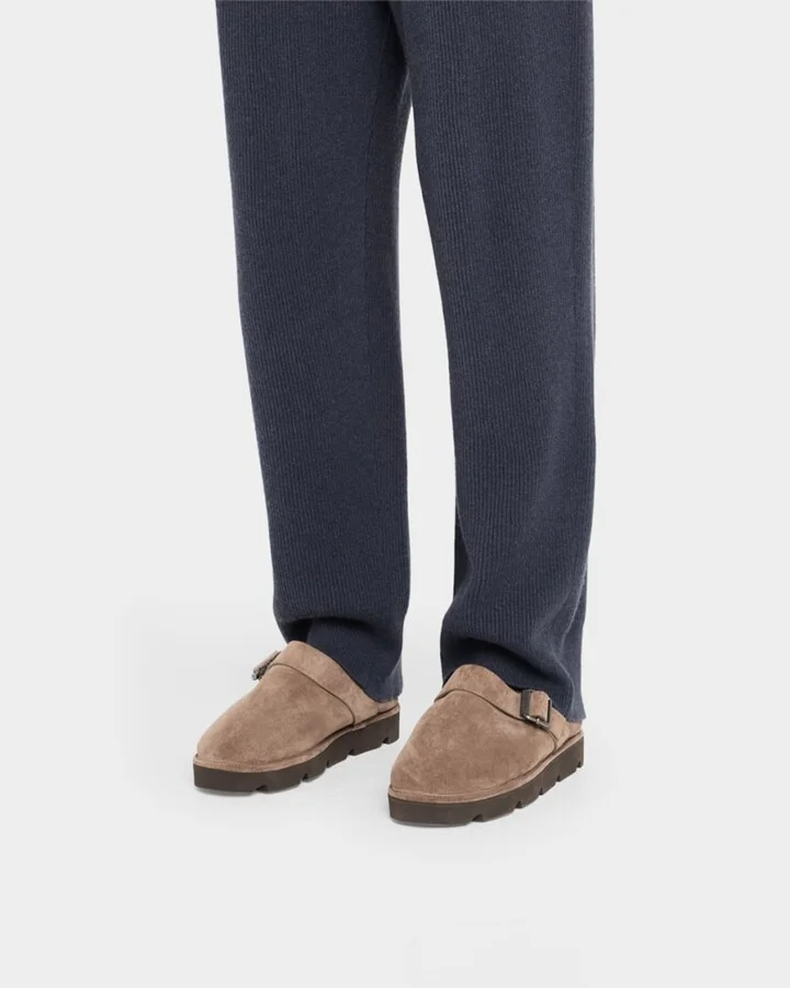 Shiny Detail Shearling-Lined Suede Mules - Image 5