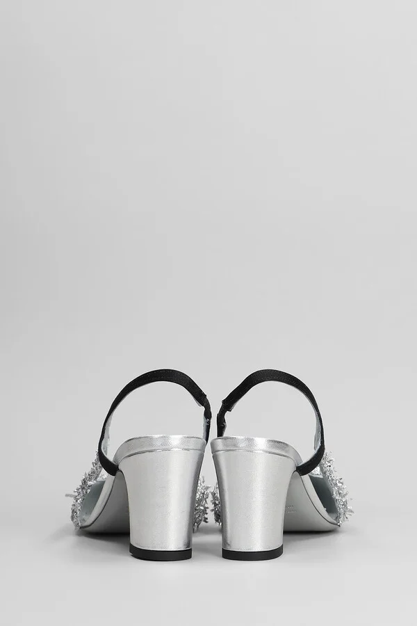 Shirley Pumps In Silver Leather And Fabric - Image 4