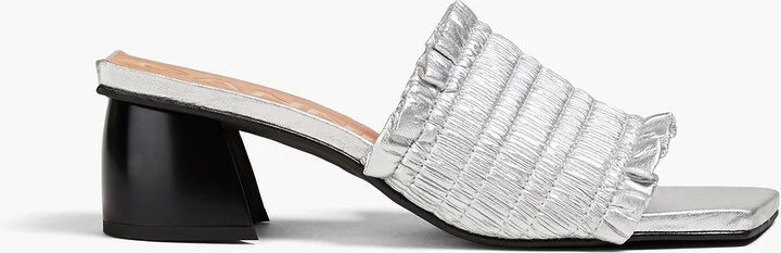 Shirred metallic mules