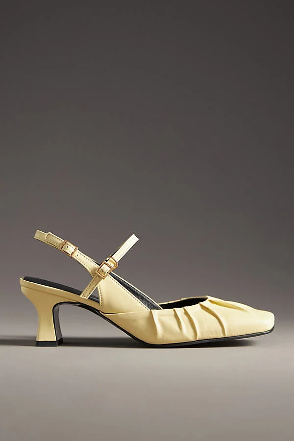 Shirring Slingback Kitten Heels