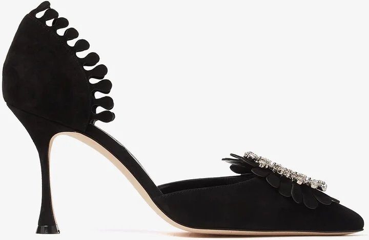 Shog 90 Crystal Buckle Suede Pumps