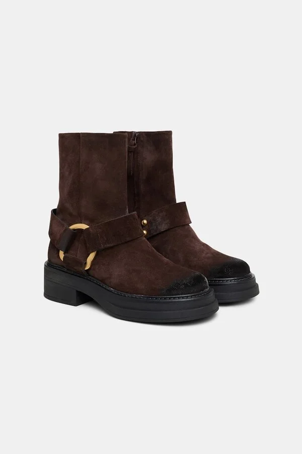 Short waxed suede combat boots with signature D-ring - Image 6