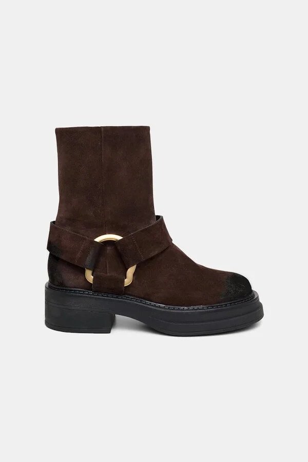 Short waxed suede combat boots with signature D-ring