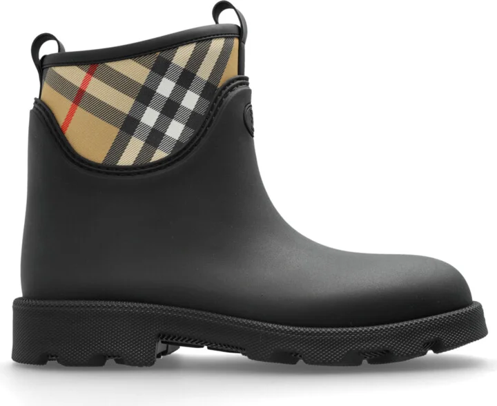 Short Wellington Boots With A Plaid Pattern, , - Black