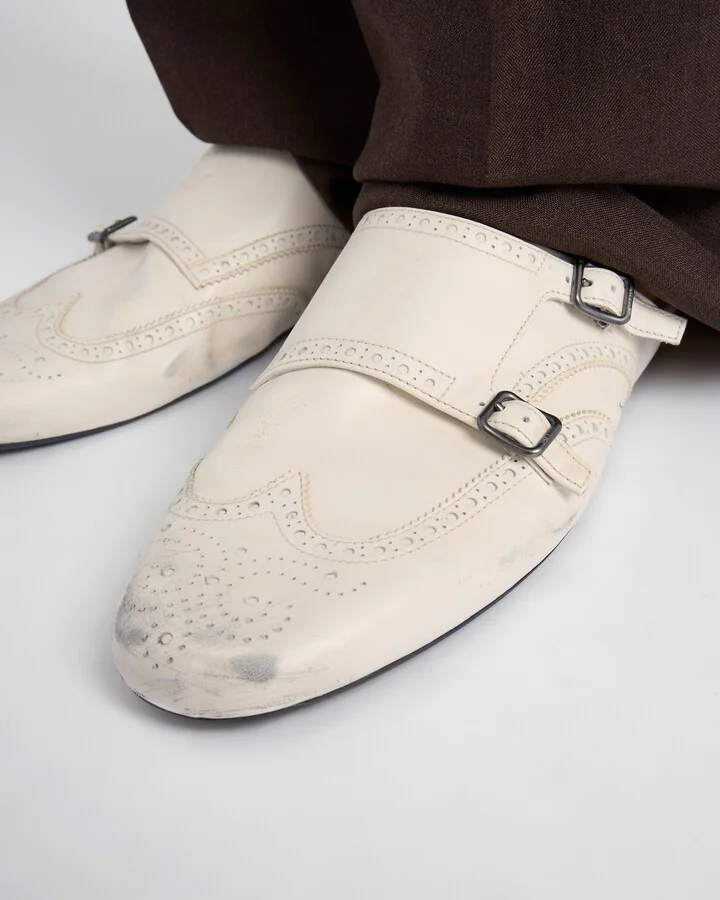 Shuffle antiqued leather double monk strap mules - Image 3