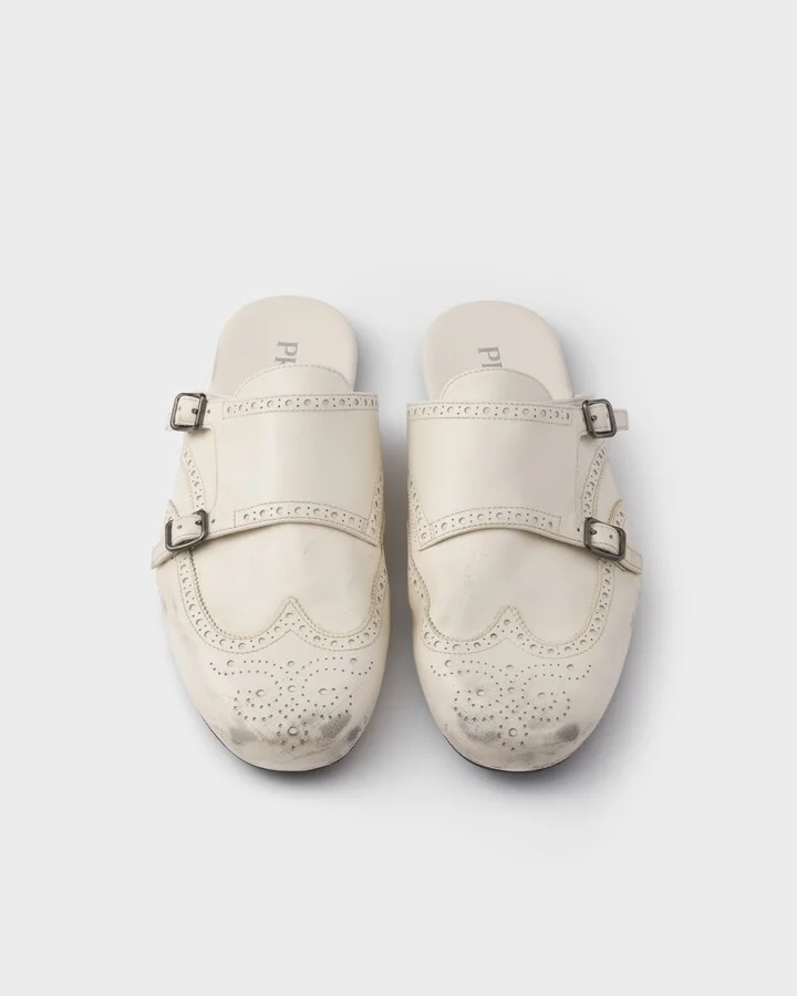 Shuffle antiqued leather double monk strap mules - Image 4