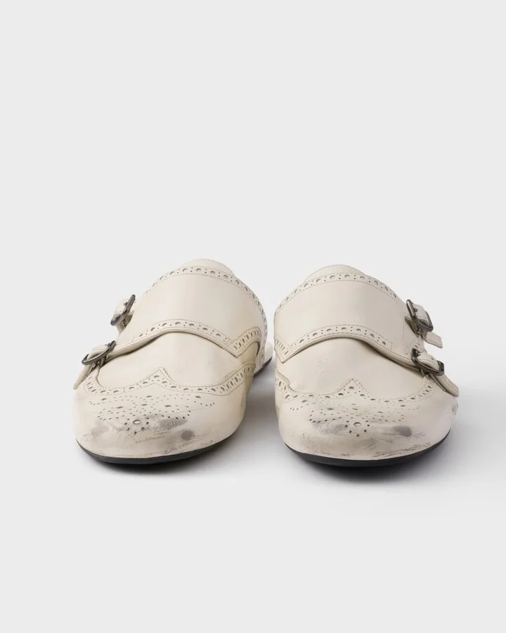 Shuffle antiqued leather double monk strap mules - Image 6